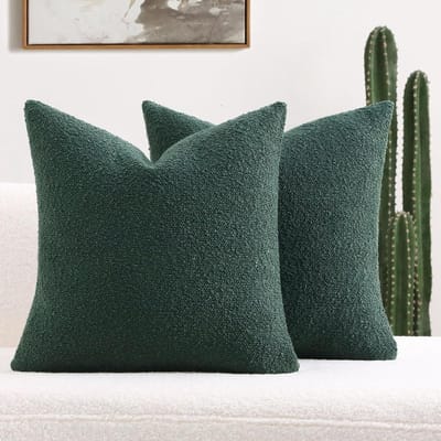 Decoratieve Kussenhoezen - Sierkussenslopen - Woonkamer Decoratie - Bouclé Textuur - 66 x 66 cm - Donkergroen