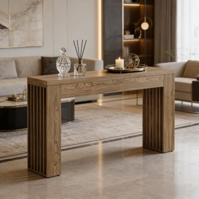 OKWISH Consoletafel - Landelijke Stijl Met Ruim Tafelblad - Voor Hal En Woonkamer - MDF Bruin - Lengte 150 cm