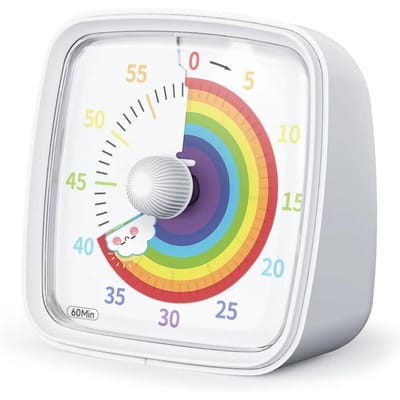 Visuele timer met nachtlampje, 60 minuten afteltimer voor kinderen en volwassenen, stille klastimer voor thuisonderwijs wit