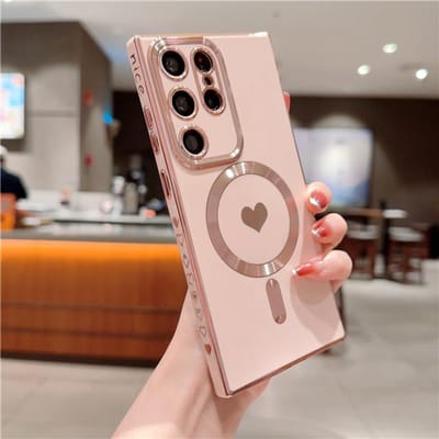 Voor Samsung Galaxy S25 S24 Ultra Luxe Magsafe Magnetische Schattige Plating Frame Hoes Voor Samsung S21 S22 S23 Plus Beschermhoes For S24 Plus