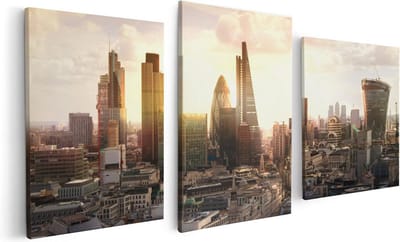 Artaza Canvas Schilderij Drieluik Londen bij Zonsondergang in een Moderne Wijk - 120x60 - Foto Op Canvas - Canvas Print