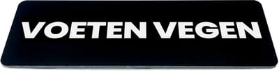 Deurbordje met tekst voeten vegen - Zwart/wit - Formaat 150 x 50 mm x 1,6mm - incl. plakstrip
