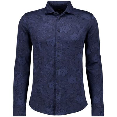 Ragman Overhemd Subtle Jacquard Paisley Pattern Soft Knit Marine / male