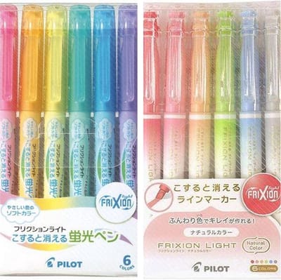 Pilot Frixion Light Soft + Natural Colour Uitwisbare Highlighters 12 Colours + een Luxe Zipperbag