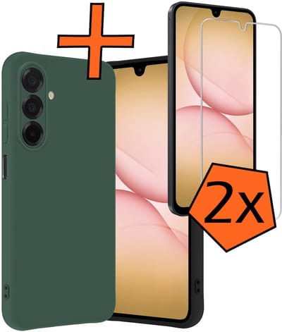 Hoes - Met 2x Screenprotector - Geschikt voor Samsung Galaxy A17 - Sterk & Shockproof - Back Cover - Siliconen Case - Telefoon Hoes - Donkergroen