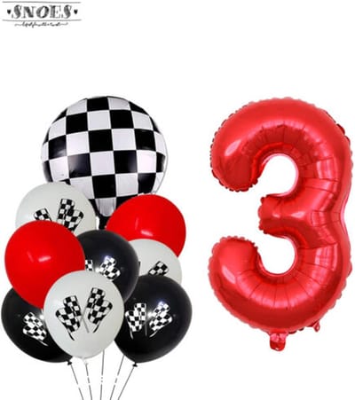 Snoes Racecijferballon 3 Feestboeket - Verjaardag Ballonnen Race Thema - Rood, Wit & Zwart