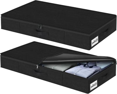 Opbergbakken voor Onder Bed met Deksel, 12 cm Hoog, 2 Stuks Vouwbaar, Wasbare Kledingopslag en Organisatie, 3 Handvatten, Rits, Ideaal voor Kleding en Dekens