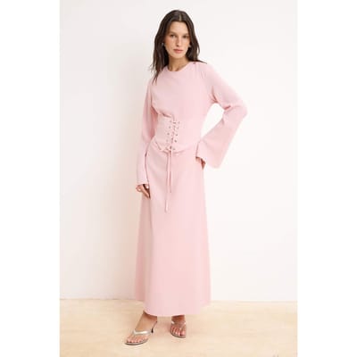 Roze platte maxi-jurk voor dames, lange chique/nachtelijke A-lijn bescheiden avondjurk