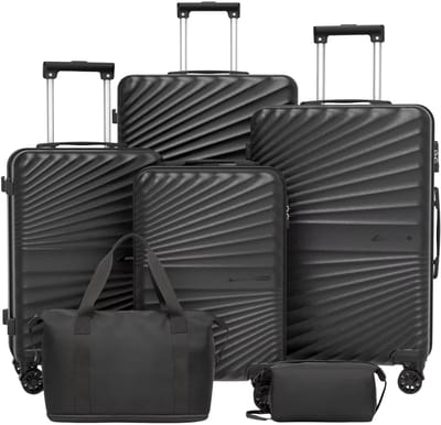 Reiskofferset – Voor reizen en vakantie – 6-delig, lichtgewicht, duurzame koffer met TSA-slot en spinnerwielen – Zwart