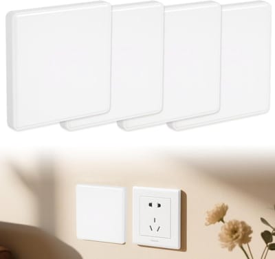 Rechthoekige inbouwdeksel voor 4 stopcontacten, 86 x 86 mm, ideaal voor ongebruikte schakelaars en verlichting, wit