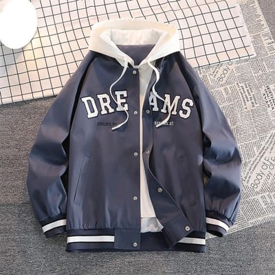 Jas Heren Lente en Herfst Nieuw Contrasterend Nep Twee-delig Jas Heren Trend Merk Los Casual Tiener Top 8XL denimblauwe kleur