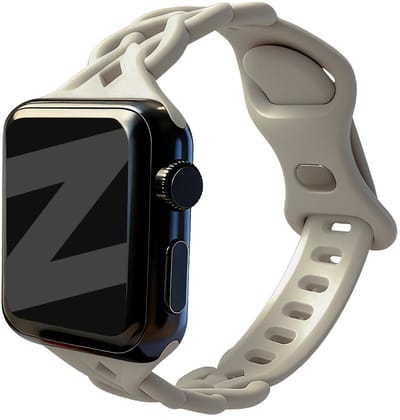 Bandz Luxe Gevlochten Siliconen Band (Lichtbeige) geschikt voor Apple Watch Series 1 t/m 11 & SE - Geschikt voor 38mm / 40mm / 41mm / 42mm - Comfortabel en stijlvol smartwatch bandje - Sportieve vervangende horlogeband