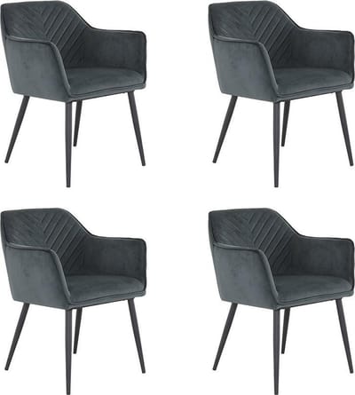 Bronx71® Velvet eetkamerstoel Fiona antraciet - Eetkamerstoelen set van 4 - stoel