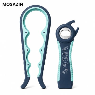 MOSAZIN Dekselsopener 5-in-1 – Pottenopener, Flesopener en Blikopener – Multi Grip – Hemelsblauw