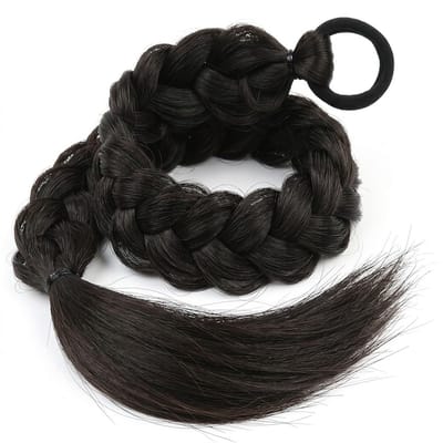 Zwart haar extensions dames gevlochten paardenstaart vlecht haarstuk synthetisch haar elastiek lange braid hair extension kleur 2#