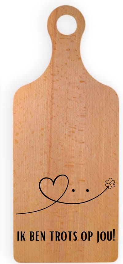 IK BEN TROTS OP JOU! - JM Woods Borrelplank - 34 x 14 - Serveerplank - Hapjesplank - Kaasplank - Ik hâld fan dy - Valentijnsdag - Cadeau tip!