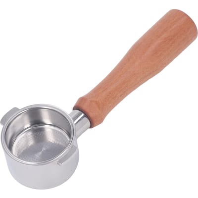 51mm Bodemloze Portafilter Roestvrij Staal 2 Oren Bodemloze Filterhouder Portafilter met Houten L brown