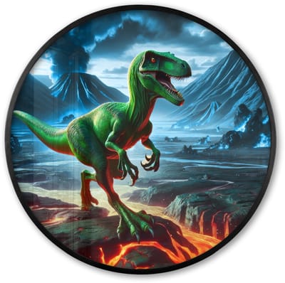 Poster in lijst Rond - Fotolijst 60x60 cm - Posters - Dino - Lava - Groen - Jongens - Ronde posterlijst zwart - Decoratie - Wanddecoratie woonkamer - Muurdecoratie slaapkamer