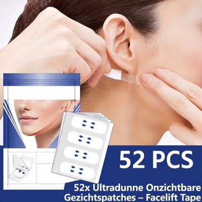 52x Ultradunne Onzichtbare Gezichtspatches – Facelift Tape - Facelift - Transparante Lift Tape voor Ogen, Dubbele Kin & Nek – Direct Verstevigend Effect – Huidvriendelijk PE Materiaal-Blotting Papier