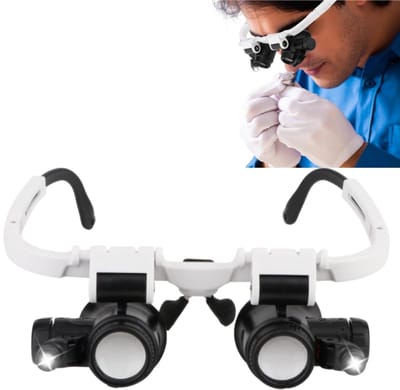 Handsfree vergrootglas voor op het hoofd - Drie vergrotingsniveaus met LED-invullicht - Spiegel voor sieradenbewerking en taxatie - Vergrootglas voor horlogereparatie en naaien - 17,5*15,5 cm - Voor sieraden, horlogereparatie en handwerk - Zwart-wit