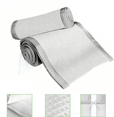 Ademende en huidvriendelijke mesh-bedomrander (geschikt voor de zomer) – Grijs (340 cm + 160 cm) x 30 cm – Polyester