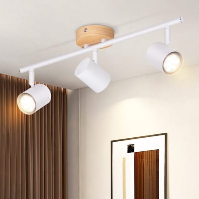 NETTLIFE Opbouwspot - Hout - wit - rond - 3-lichts - GU10 Fitting - draaibar Plafondspot - Hoogwaardig Design - Metaal - Max.25W - Vintage Plafondlamp - voor Hal | Woonkamer | Keuken - Zonder Lichtborn - L 42.5cm