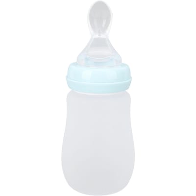 Aides à boire Tasse d'alimentation Cuillère doseuse d'aliments en silicone à contrôle par pression Biberon avec paille L(for 6.5-9kg)
