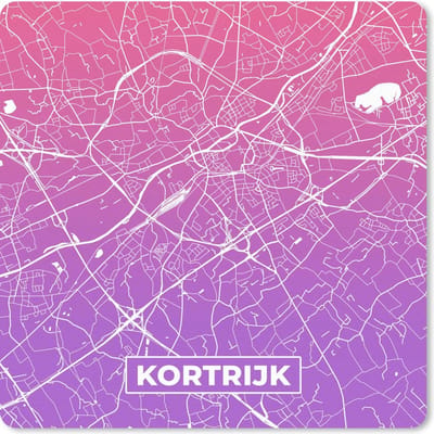 Muismat 20x20 cm - Mousepad Stadskaart - Kortrijk - Paars - België - Muismatten