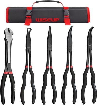 5-delige set lange naald tangenset voor smalle ruimtes, 11" met recht, 45° en 90° gebogen opties