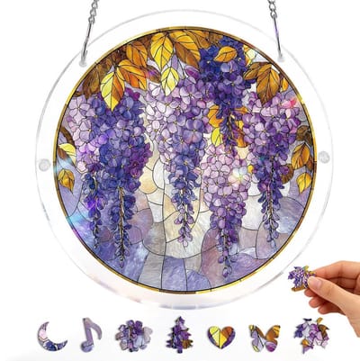 Acryl Legpuzzel-Zonvanger Decoratie — Raamornament — Raamdecoratie in Glas-in-loodstijl — Ophangbare Acrylpuzzel — 3D Acryl Puzzel-Opbergdoos — DIY-pakket — Ideaal verjaardagscadeau voor volwassenen, vrouwen en moeders — 83 stukjes