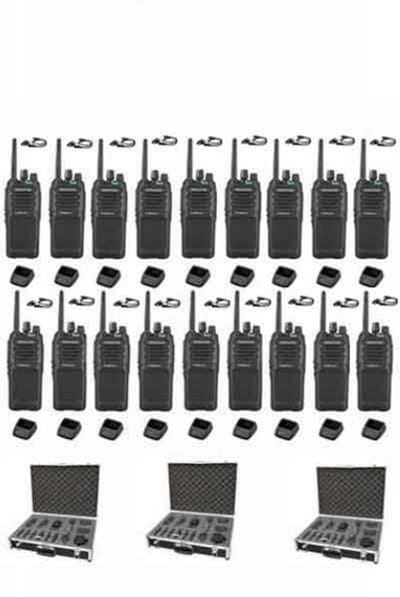 Set van 18 Kenwood TK-3701D IP55 Portofoon met D-shape oortje tafellader en koffer