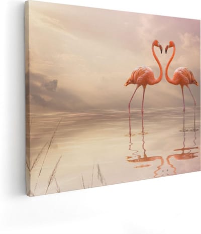 Artaza Canvas Schilderij Vogels - 50x40 cm - Wanddecoratie Flamingo - Muurdecoratie Dieren - Schilderijen Op Canvas Water