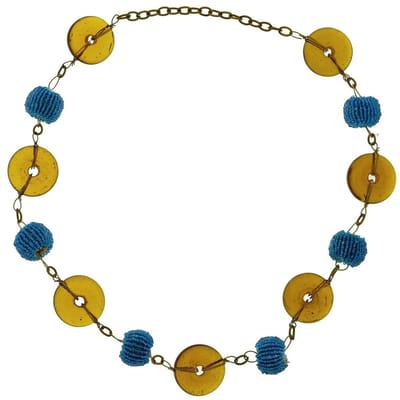 Behave - Lange ketting met blauwe kralen en bruine glaskralen - 74 cm