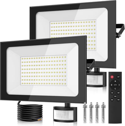 2x 150W LED-spot met bewegingsmelder en afstandsbediening | 6500K koudwit, IP66 waterdicht buitenlamp voor tuin, garage, sportveld