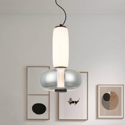 Viokef LED hanglamp Avery, rookgrijs/wit, Ø 32 cm, glas