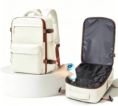 Vacuümrugzak – Reisrugzak (geschikt als handbagage) – Vacuümcompressie – Eenvoudig inpakken zonder extra bagage – Waterbestendig – Off-white