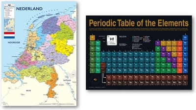 Nederland kaart poster en Scheikunde poster - Twee educatieve posters - Formaat 50 x 70 cm