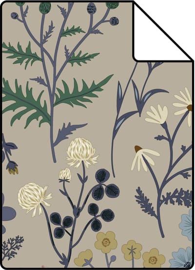 Proefstaal ESTAhome behang veldbloemen blauw en groen - 26.5 x 21 cm - 132227-S