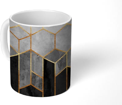 Mok - Koffiemok - Goud - Hexagon - Chic - Patronen - Luxe - Mokken - 350 ML - Beker - Koffiemokken - Theemok