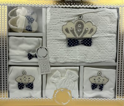 Marco Rossi Luxe 11-delige Baby Cadeauset - Geboorte Set - Gift - Navy - met Kroon & Parels - Kraamcadeau Jongen & Meisje - 0-4 maanden