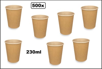 500x Koffie beker karton kraft 230ml - Next generation Roer staafjes koffie limonade beker melk suiker hout festival thema feest verjaardag werk lepel