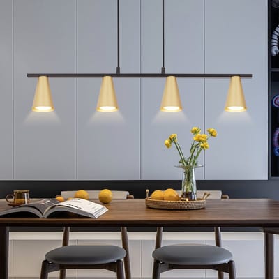 NETTLIFE Hanglamp GU10 - 4-Lichts - goud - kegelvormig Ontwerp - Metaal - Modern Eetkamerlamp Max.25W - voor Keuken | Woonkamer | Hal - Zonder lampen