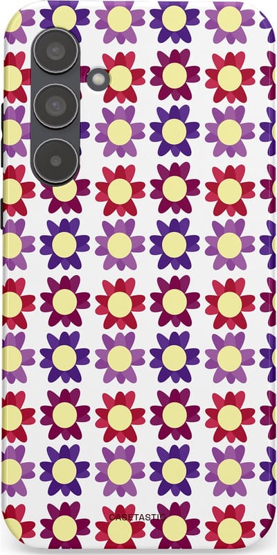 Casetastic Hoesje Geschikt voor Samsung A55 - Stijlvolle Beschermende Duo-layer Case - Rood Paarse Roze Madelief Bloementjes