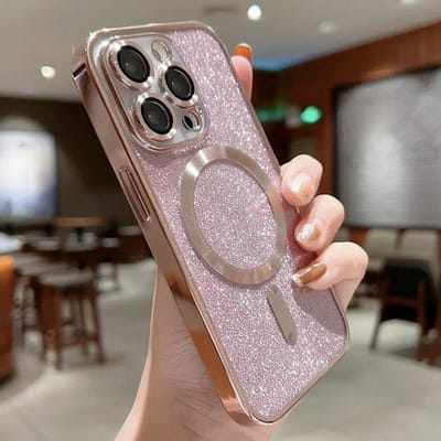 Coque de téléphone de luxe électrolytique pour chargement sans fil Magsafe pour iPhone 16, 15, 13, 12, 11 Pro Max, 14 Plus, coque souple à paillettes For iPhone 13 Pro