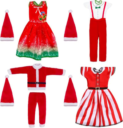 Feestelijke Poppenkleding Set - 4 Delige Kerstoutfits voor Poppen van 30 cm