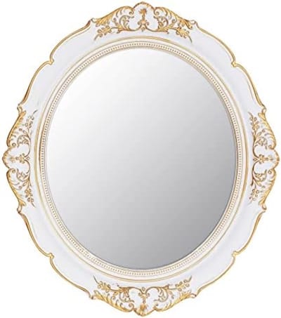 PromoHome Vintage Wandspiegel Ovaal - Witte Antieke Stijl Muurdecoratie