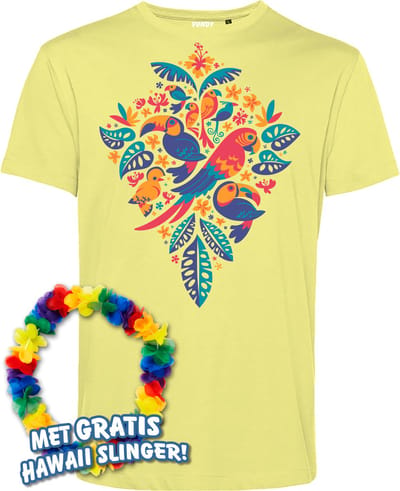 T-shirt Tropicana Birds | Toppers in Concert 2024 | Club Tropicana | Hawaii Shirt | Ibiza Kleding | Lichtgeel | maat XS
