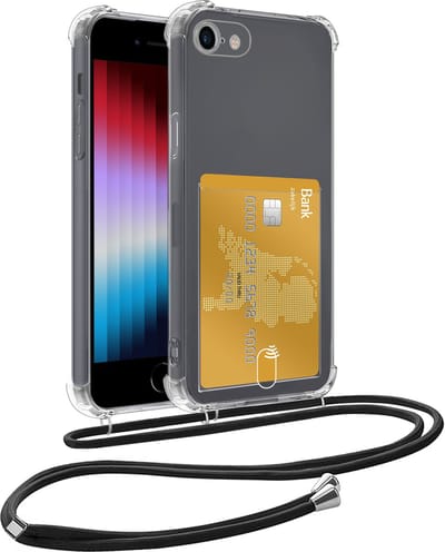Hoesje Geschikt voor iPhone 7 Telefoonhoesje Met Koord Case Pashouder Siliconen - Hoes Geschikt voor iPhone 7 Hoesje Met Kaarthouder - Transparant
