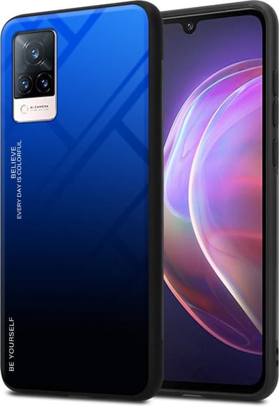 Cadorabo Hoesje geschikt voor Vivo V21 4G / 5G in BLAUW - ZWART - Tweekleurige beschermhoes van TPU-silicone Case Cover en achterzijde van gehard glas