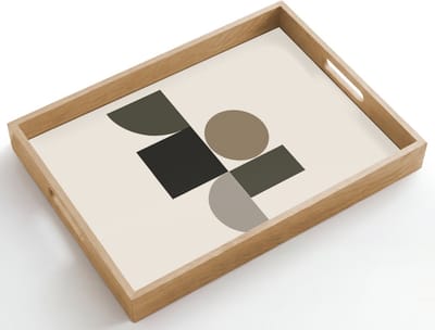 Dienblad hout 50x35 cm - Schootdienblad - Aardetinten - Abstracte compositie - Eenvoudige vormen - Borrelplank rechthoek - Plateau dienbladen